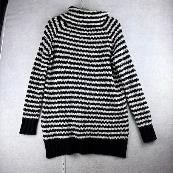 ANA Cowl Chunky Knit Sweater Women's M Tall Black White Striped Wool Blnd Hi Low - Picture 3 of 10